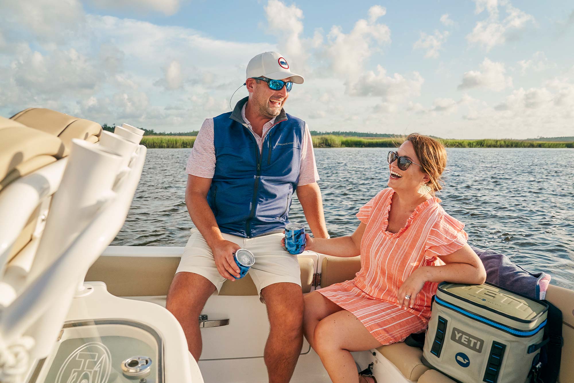 Ryan & Missy Green laughing on a boat